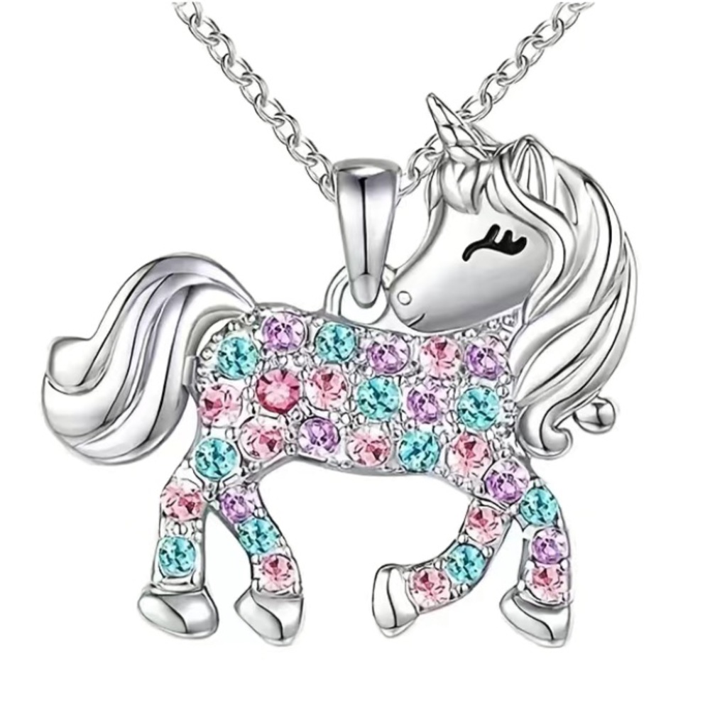 Pink Blue & Purple Unicorn Silver Toned Necklace - Picture 3 of 3